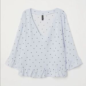 H&M Divided Blue & White Striped Ruffled V Neck , 4 hearts